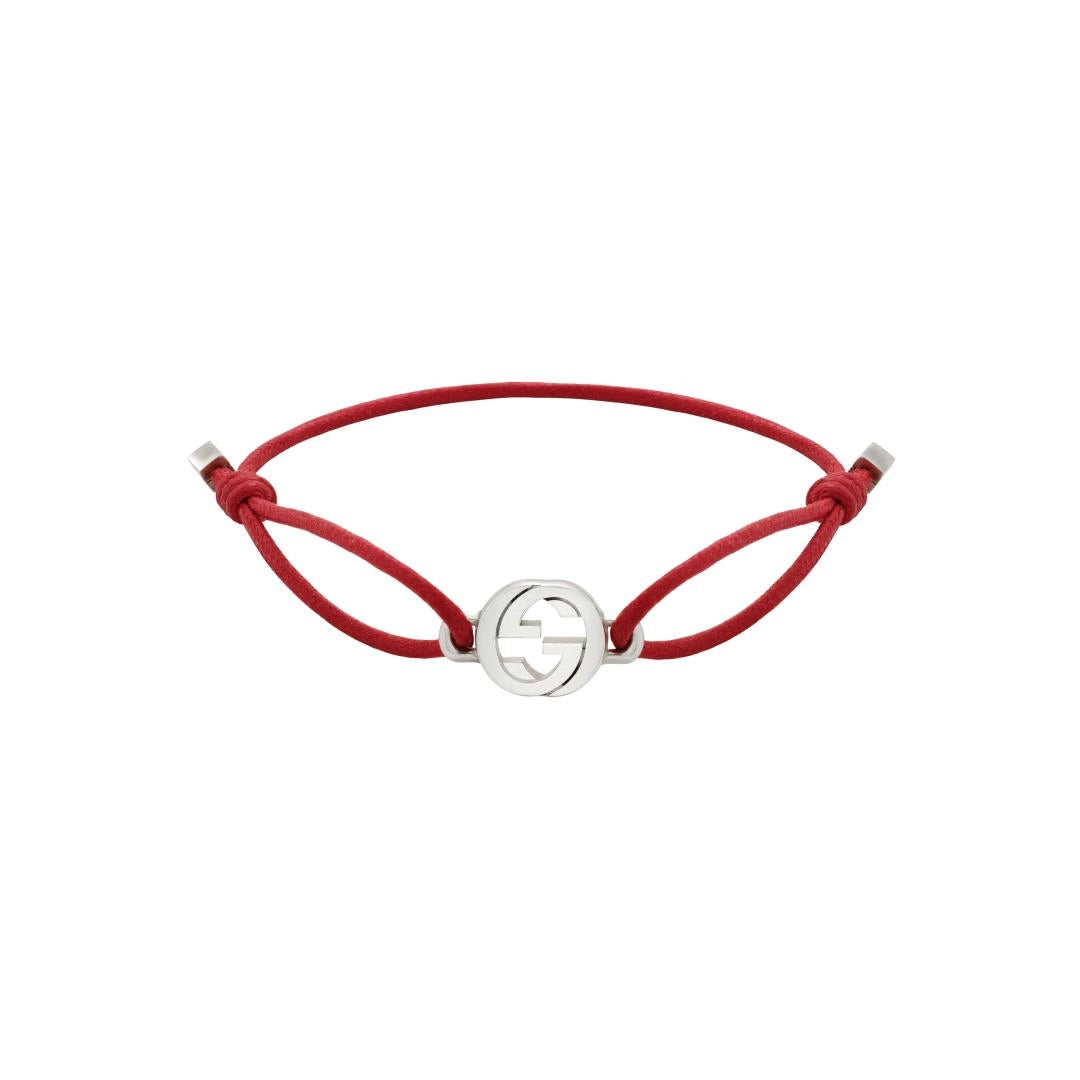 Gucci Interlocking G Sterling Silver and Red Cord Bracelet YBAA002MN00200U