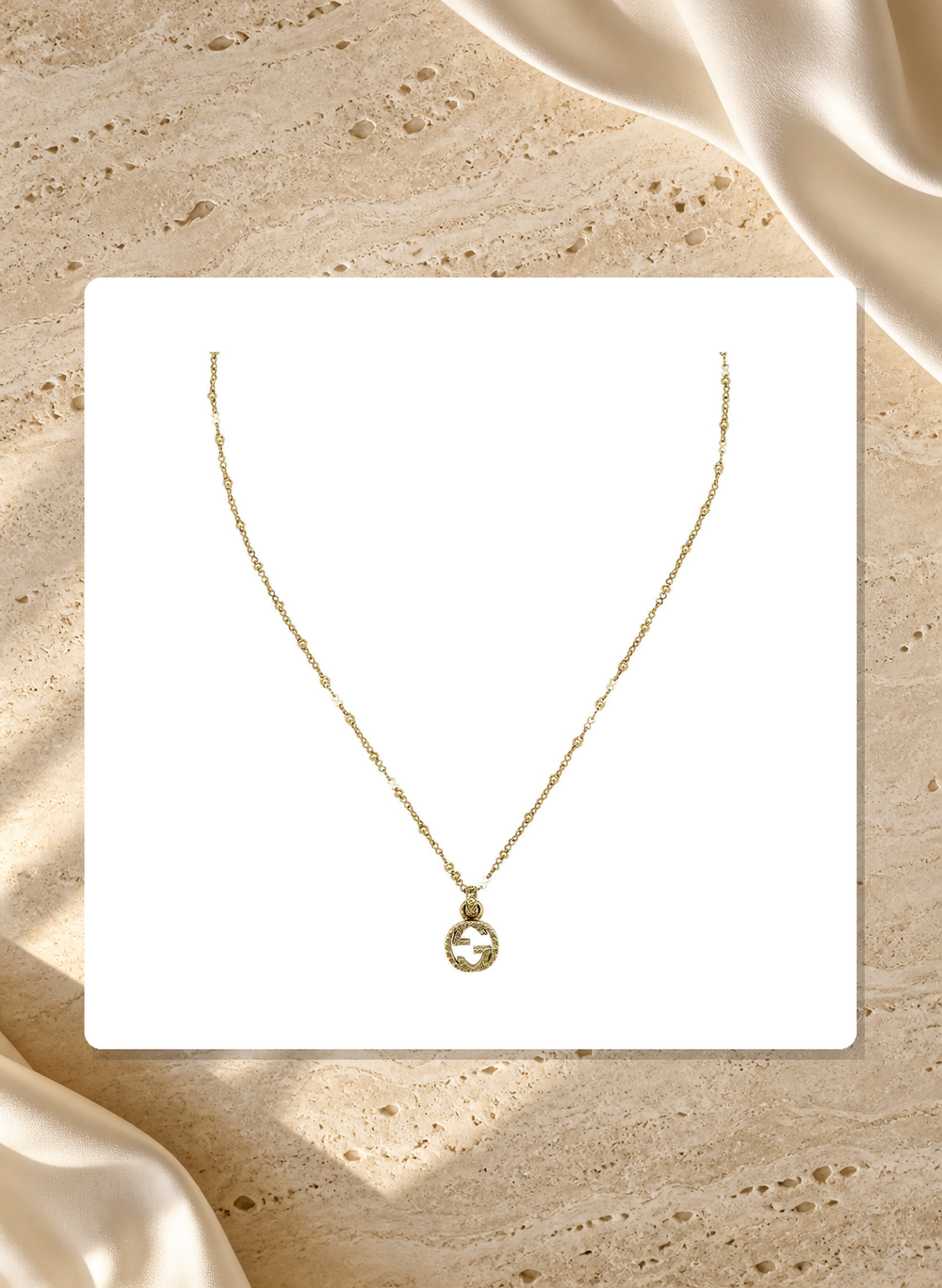 Gucci Interlocking G 18K Yellow Gold Necklace Pendant YBB60361900100U lifestyle view
