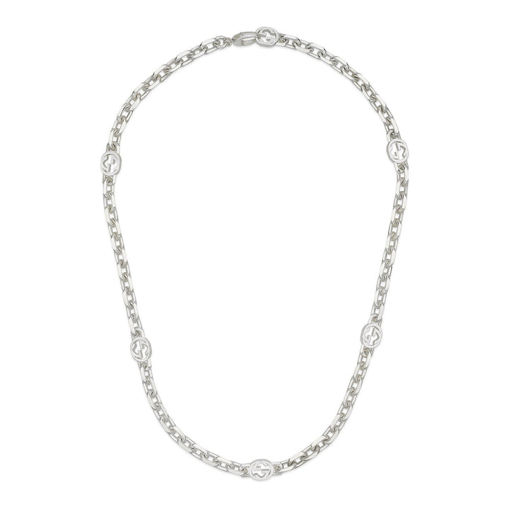 Gucci Interlocking G Sterling Silver Chain Station Necklace YBB75970300100U