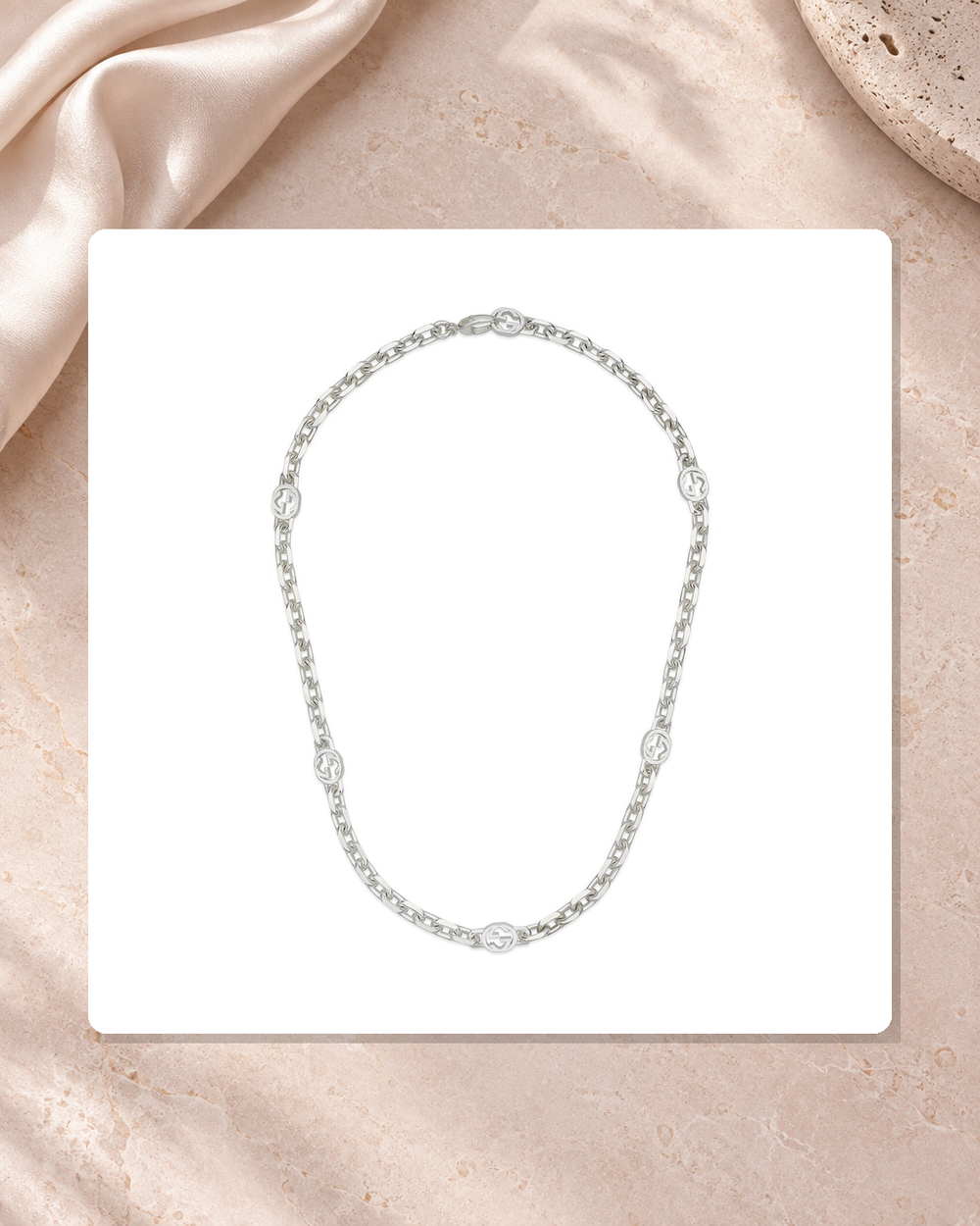 Gucci Interlocking G Sterling Silver Chain Station Necklace YBB75970300100U lifestyle view