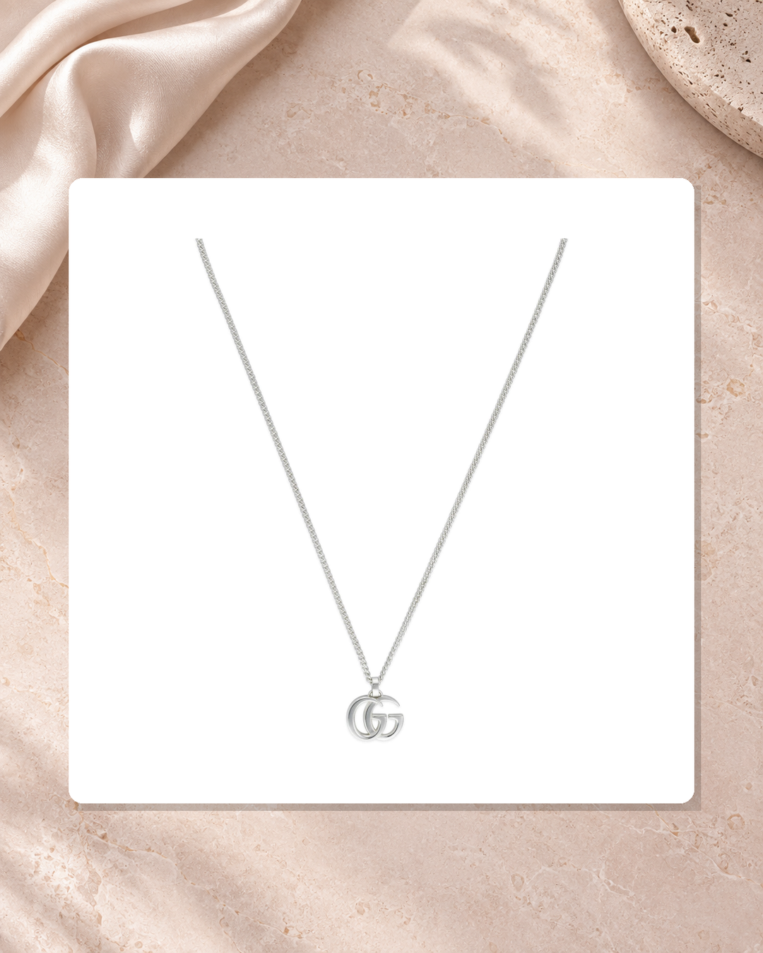 Gucci GG Marmont Sterling Silver Pendant & Chain 55cm