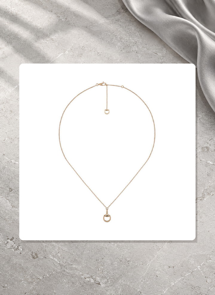 Gucci Horsebit 18K Rose Gold Diamond Chain Necklace YBB83759900100U lifestyle view