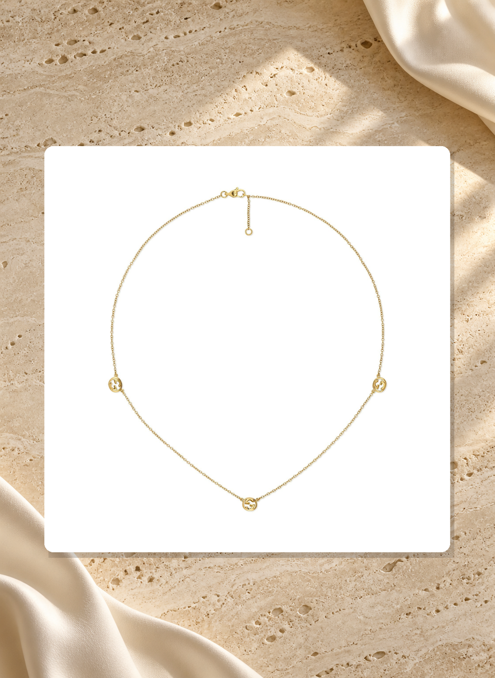 Gucci Interlocking G 18K Yellow Gold Three-Station Necklace YBB87419500100U lifestyle view