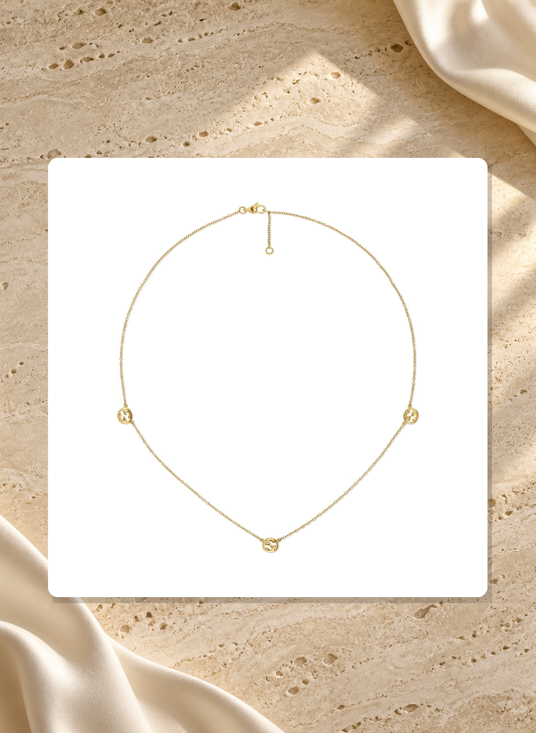 Gucci Interlocking G 18K Yellow Gold Three-Station Necklace YBB87419500100U lifestyle view