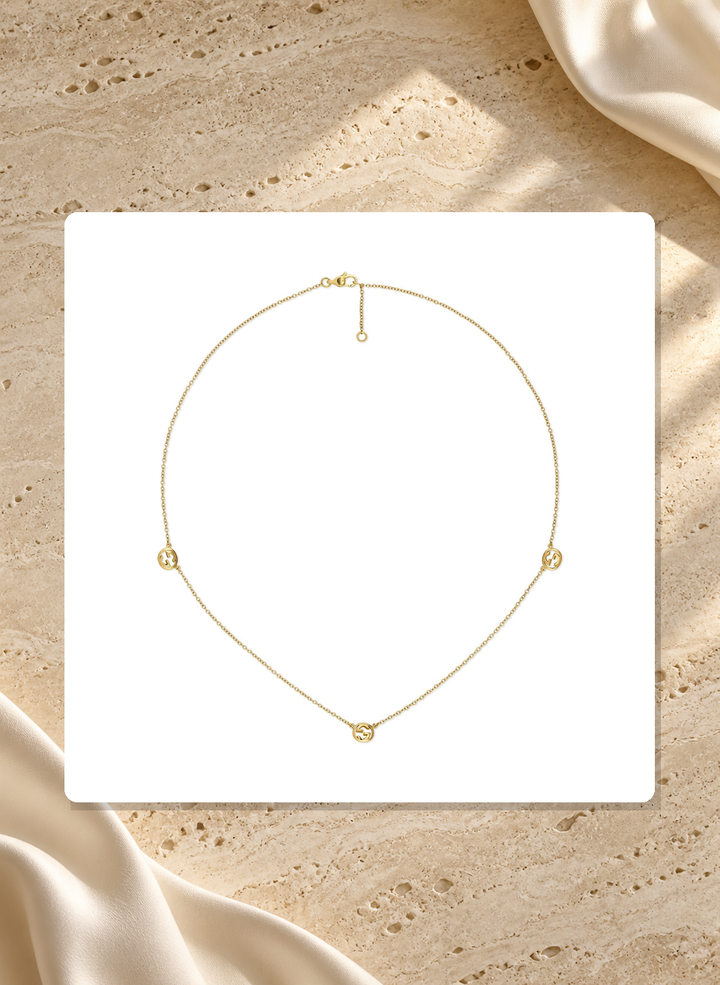Gucci Interlocking G 18K Yellow Gold Three-Station Necklace YBB87419500100U lifestyle view