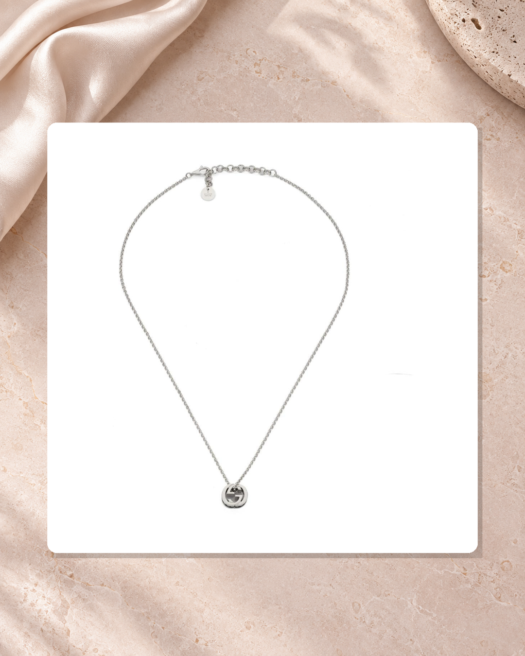 Gucci Interlocking G Sterling Silver and Black Zircon Necklace 45–50 cm YBB87622200100U lifestyle view
