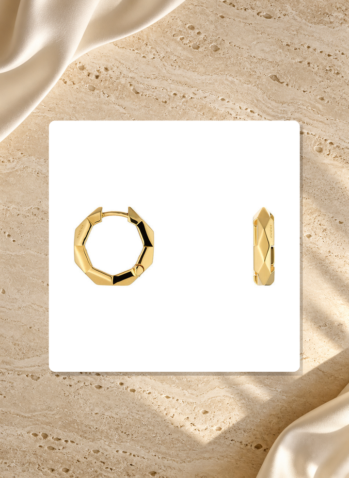 Gucci Link To Love 18K Yellow Gold Studded Hoop Earrings YBD78672700200U lifestyle view