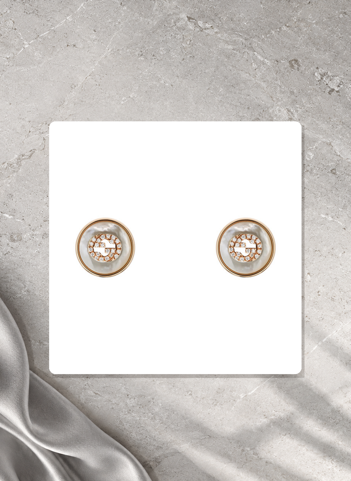 Gucci Interlocking 18K Rose Gold Diamond Stud Earrings YBD78674600100U lifestyle view