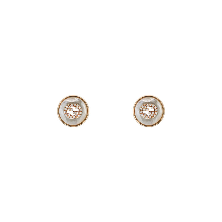 Gucci Interlocking 18K Rose Gold Diamond Stud Earrings YBD78674600100U