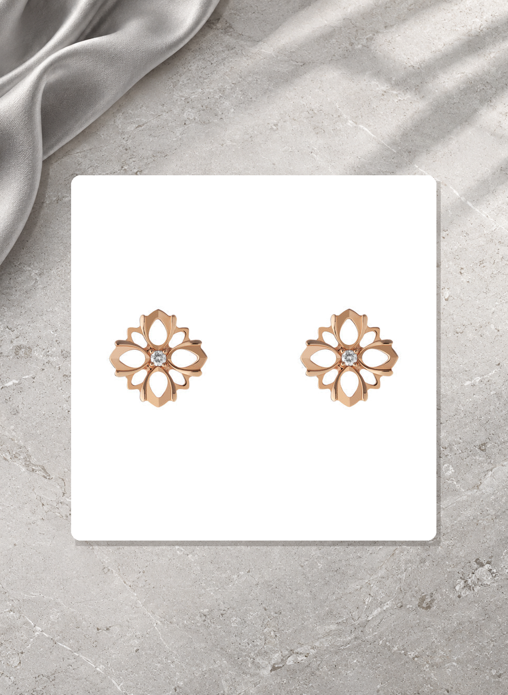 Gucci Flora 18K Rose Gold Diamond Stud Earrings YBD79624800100U lifestyle view