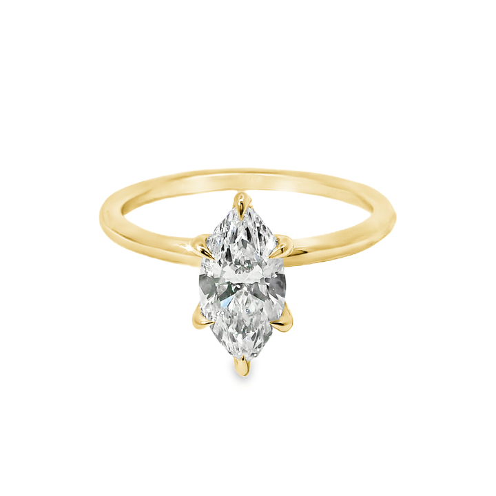 14K Gold Marquise Lab Diamond Hidden Halo Engagement Ring