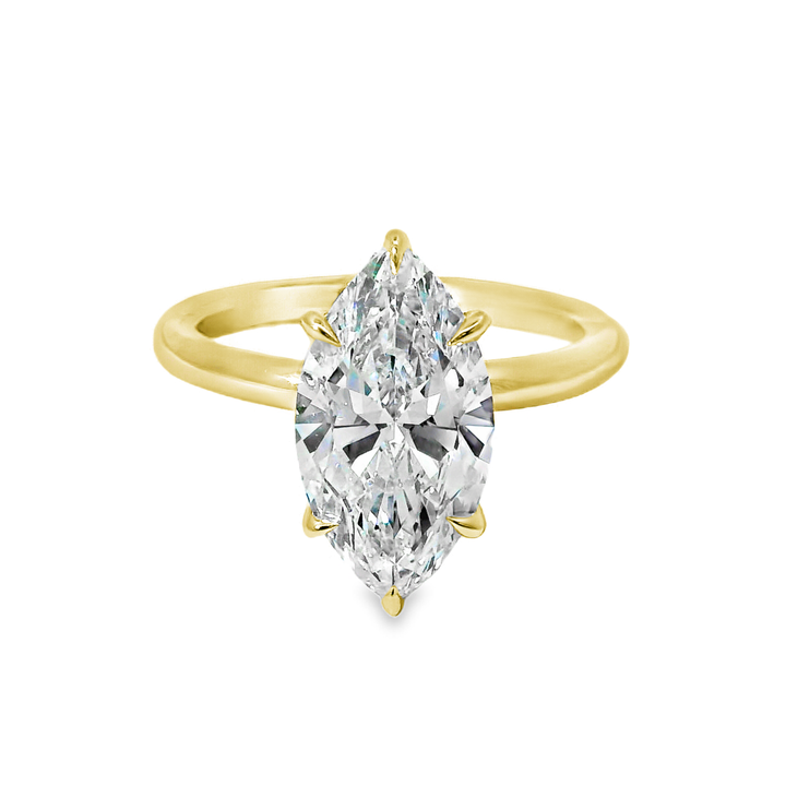 14K Gold Marquise Lab Diamond Hidden Halo Engagement Ring