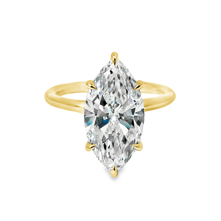 14K Gold Marquise Lab Diamond Hidden Halo Engagement Ring