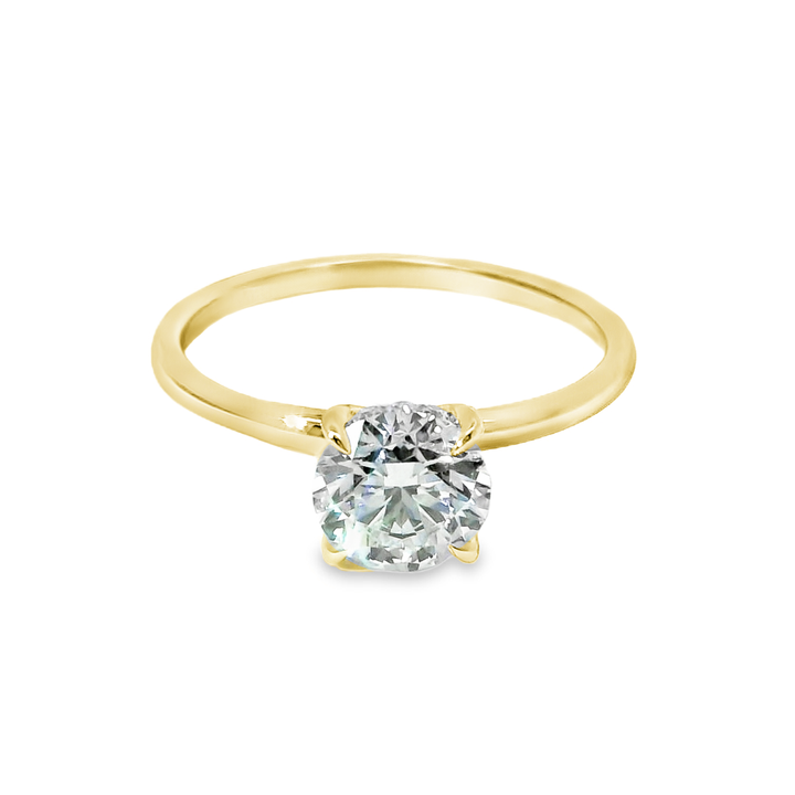 14K Gold Round Lab Diamond Hidden Halo Engagement Ring