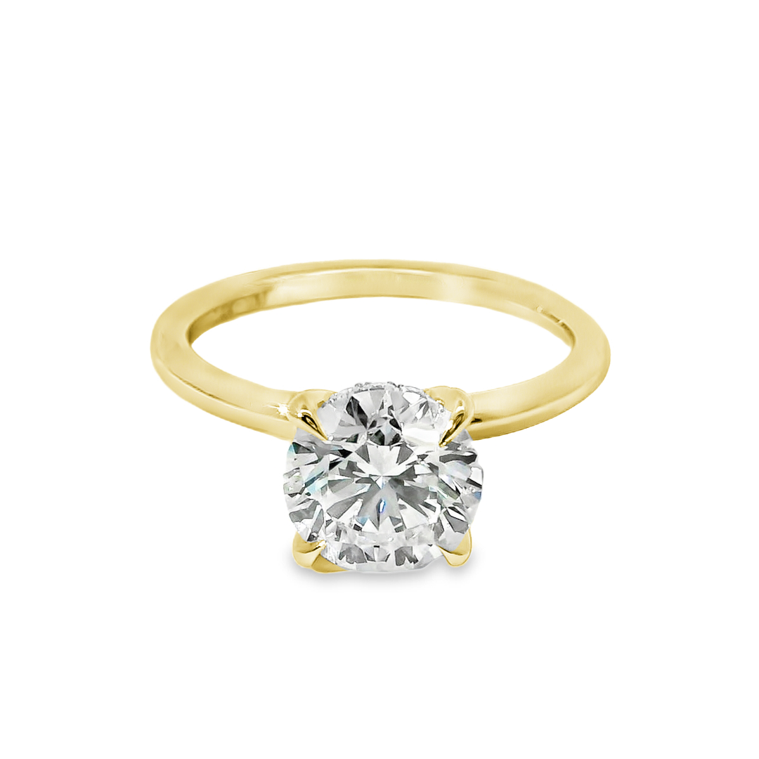 14K Gold Round Lab Diamond Hidden Halo Engagement Ring