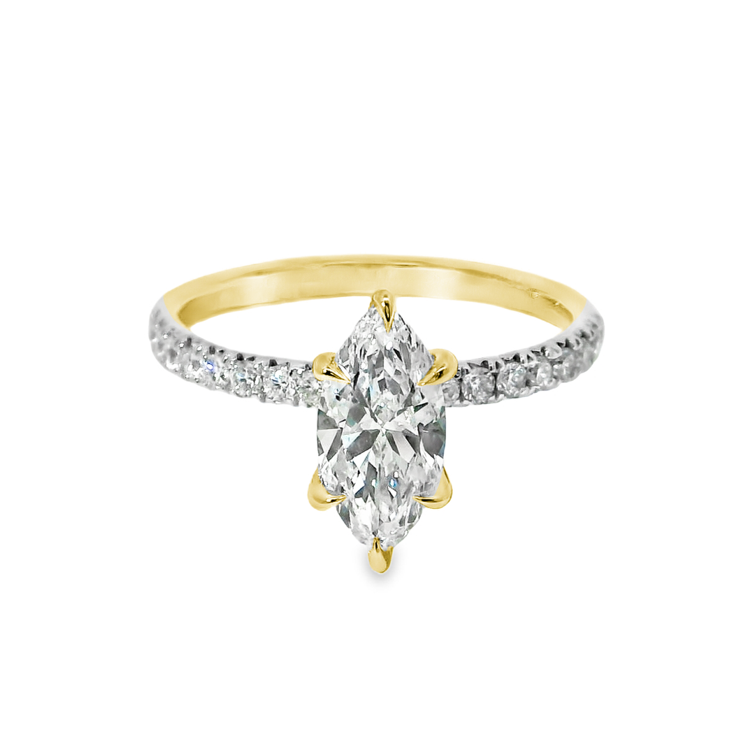 14K Gold Marquise Lab Diamond Pavé Engagement Ring