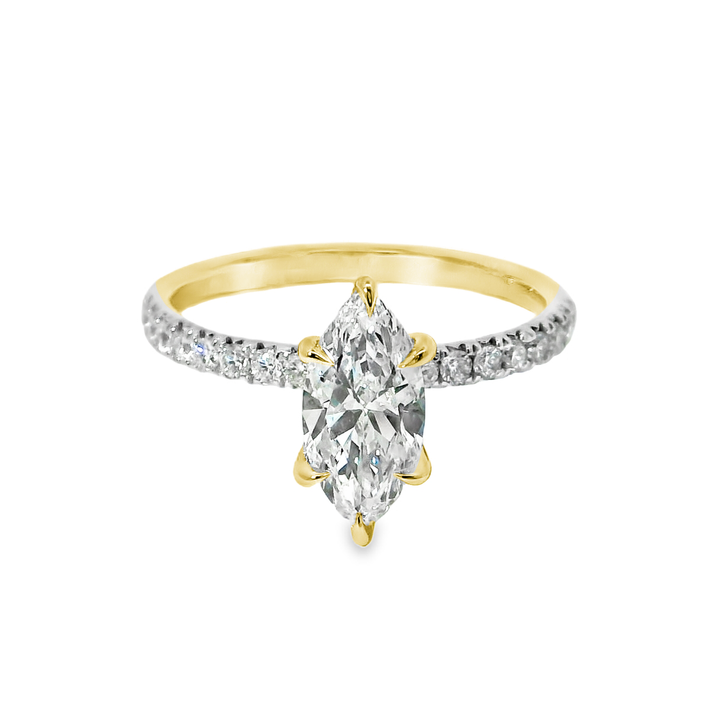 14K Gold Marquise Lab Diamond Pavé Engagement Ring