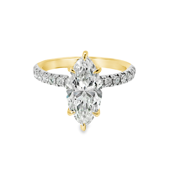 14K Gold Marquise Lab Diamond Pavé Engagement Ring