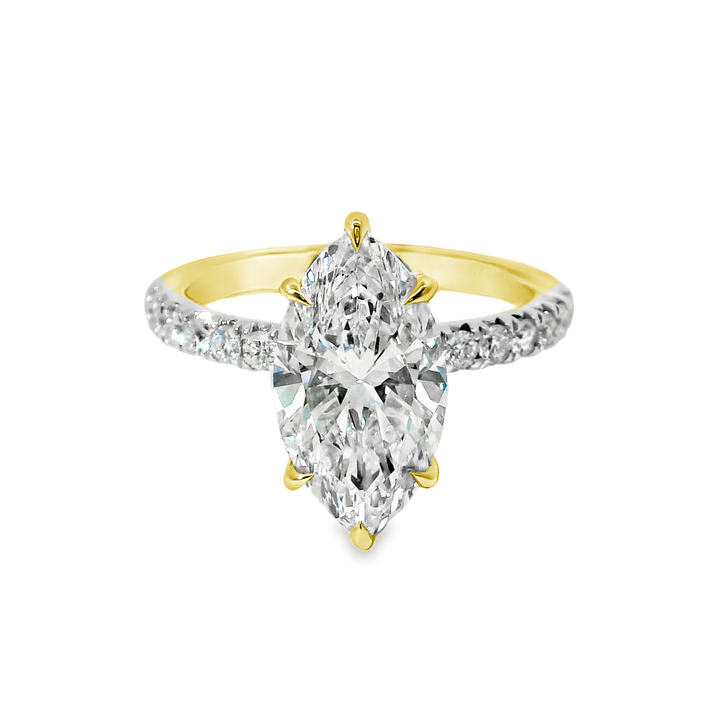 14K Gold Marquise Lab Diamond Pavé Engagement Ring