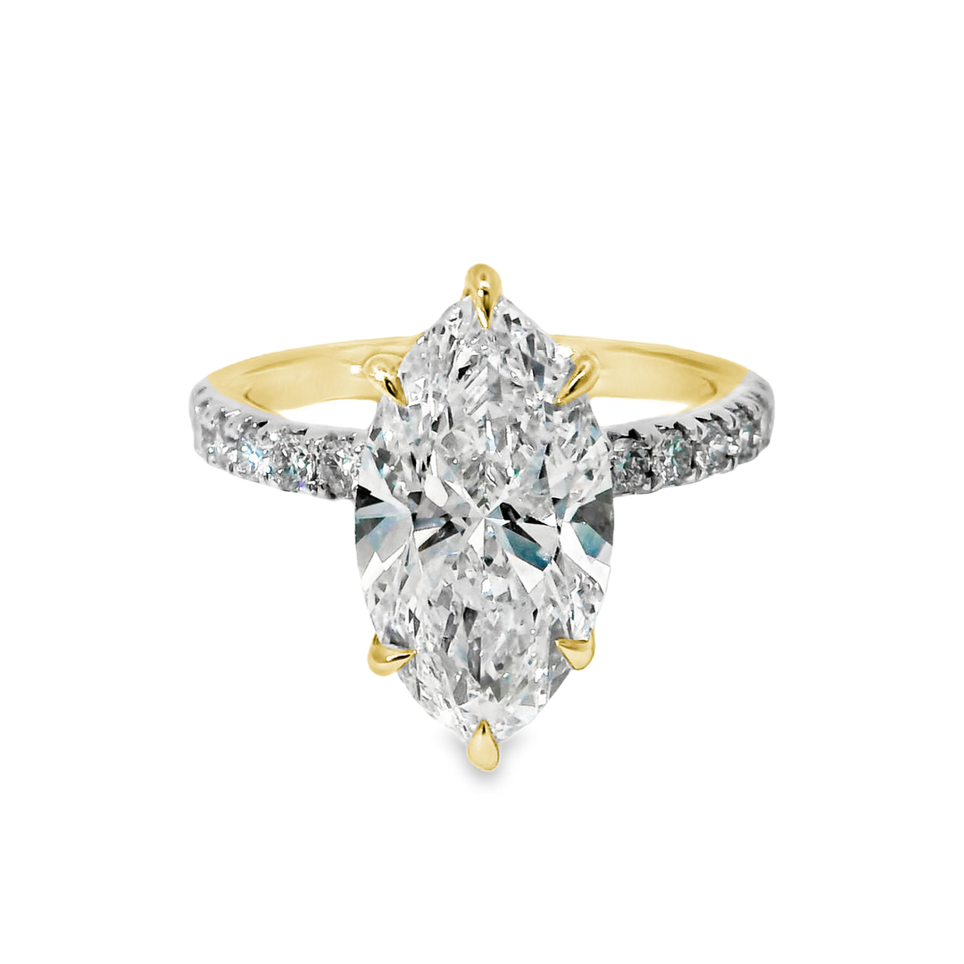 14K Gold Marquise Lab Diamond Pavé Engagement Ring