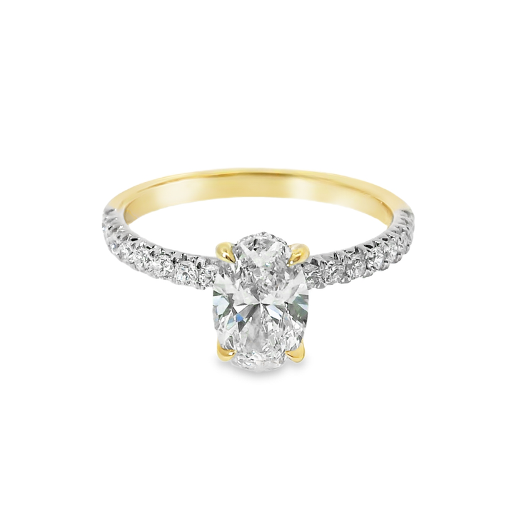 14K Gold Oval Lab Diamond Pavé Engagement Ring