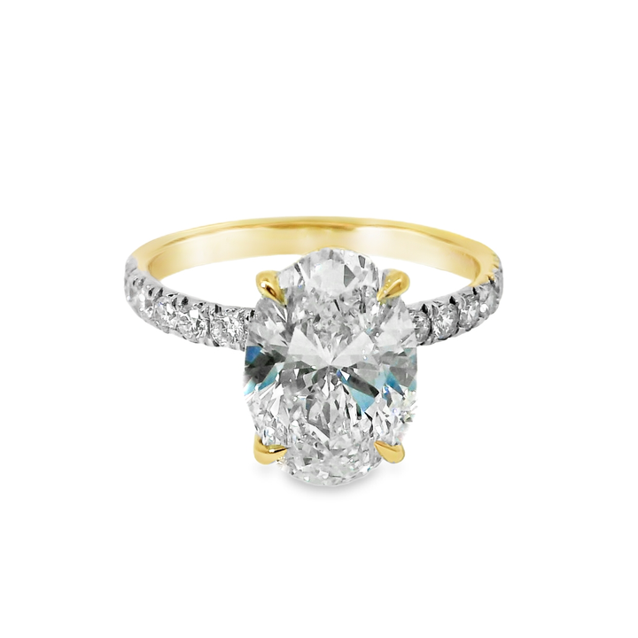 14K Gold Oval Lab Diamond Pavé Engagement Ring