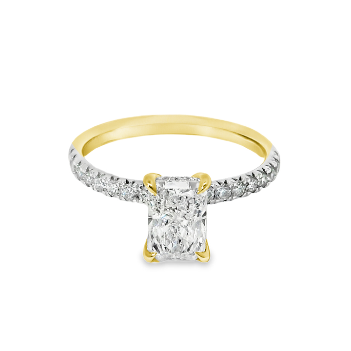 14K Gold Radiant Lab Diamond Pavé Engagement Ring
