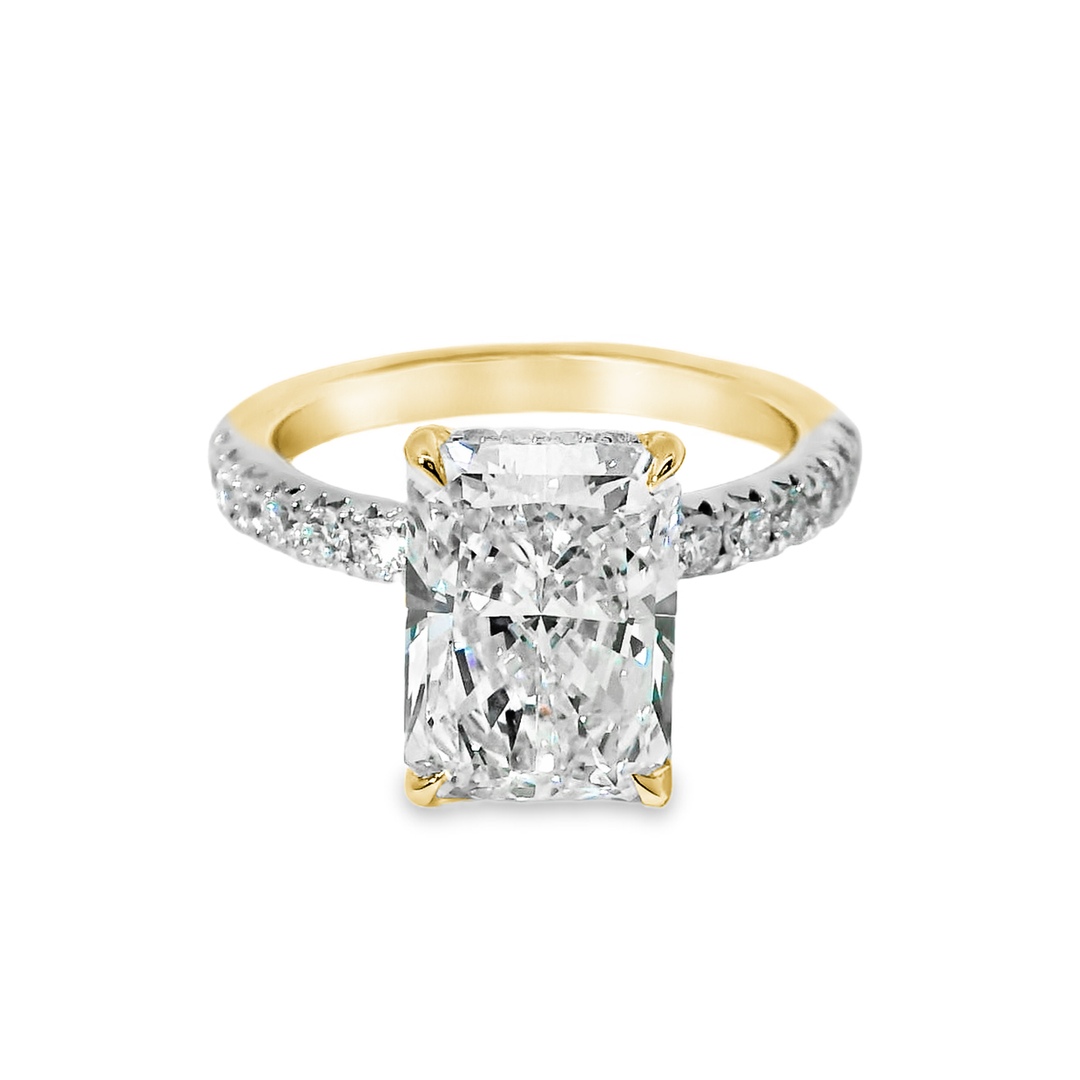 14K Gold Radiant Lab Diamond Pavé Engagement Ring