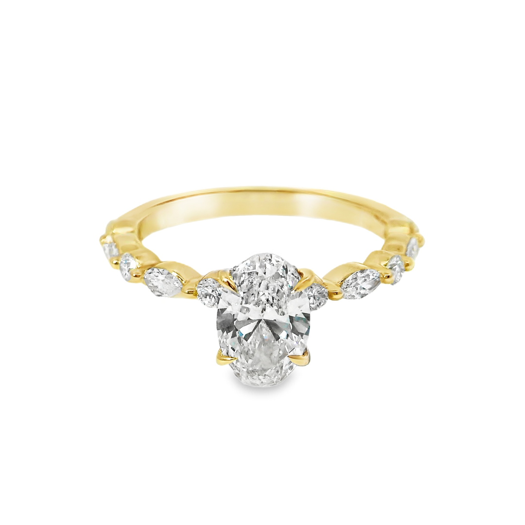 14K Gold Oval Lab Diamond Stylish Engagement Ring