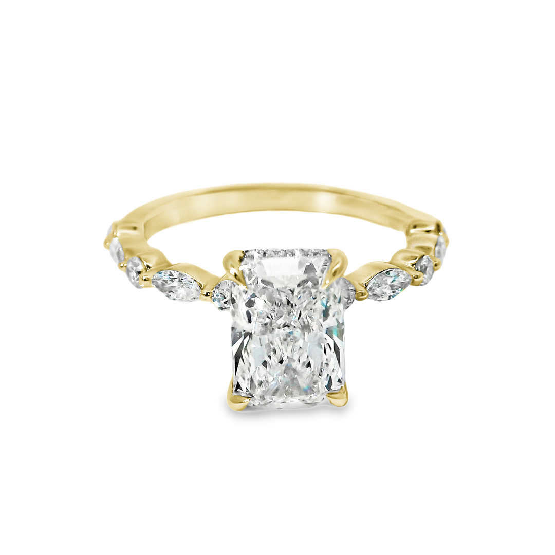 14K Gold Radiant Lab Diamond Stylish Engagement Ring