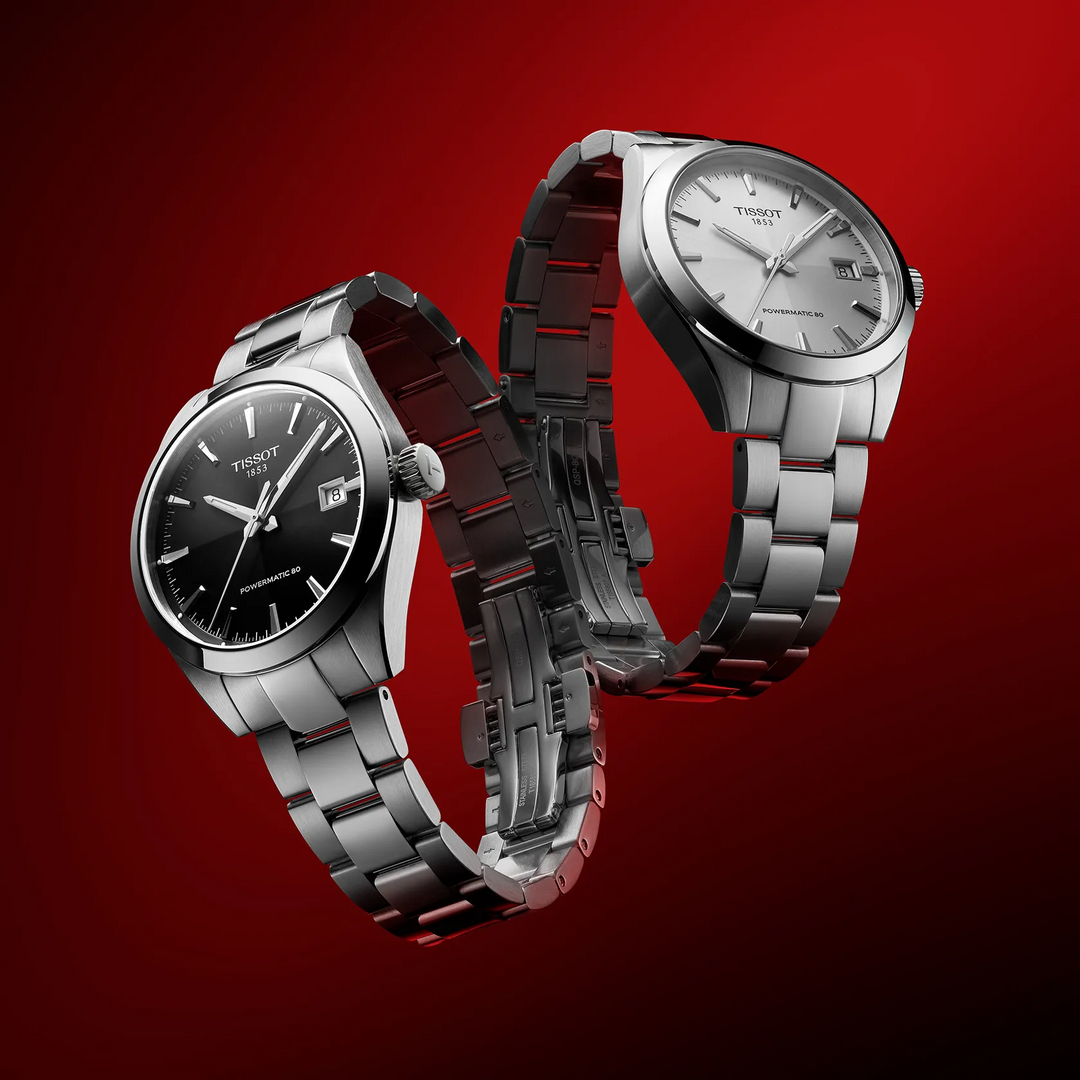 Tissot Gentleman 38mm watch on a colored background, reference T165.807.11.031.00