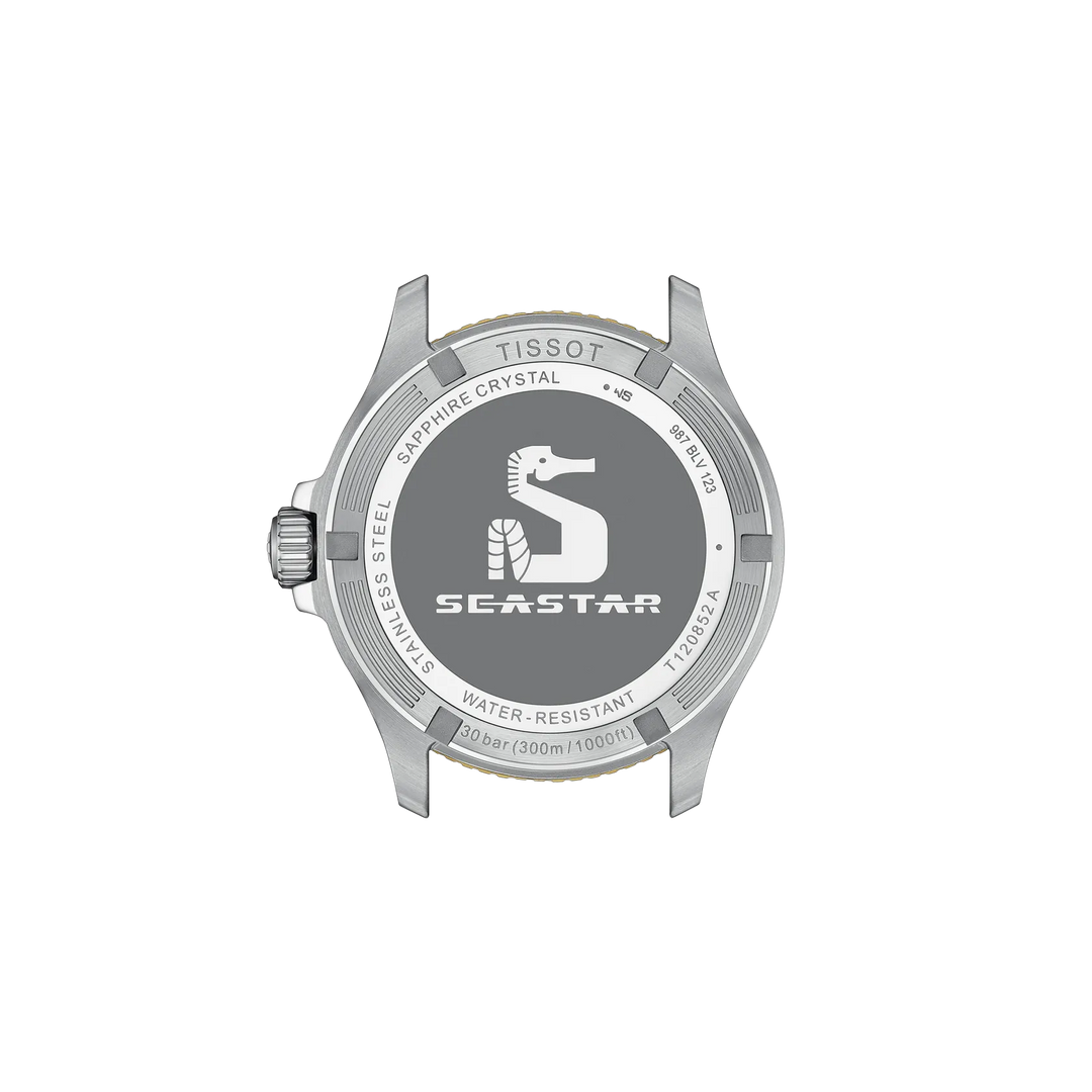 Back view of the watch case Tissot Seastar 1000 GMT 40mm, reference T120.852.22.051.00