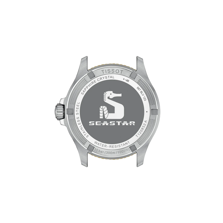 Back view of the watch case Tissot Seastar 1000 GMT 40mm, reference T120.852.22.051.00