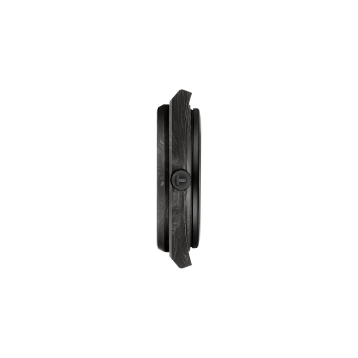 Profile view of the watch case Tissot PRX Carbon 40.5mm, reference T137.907.97.201.00