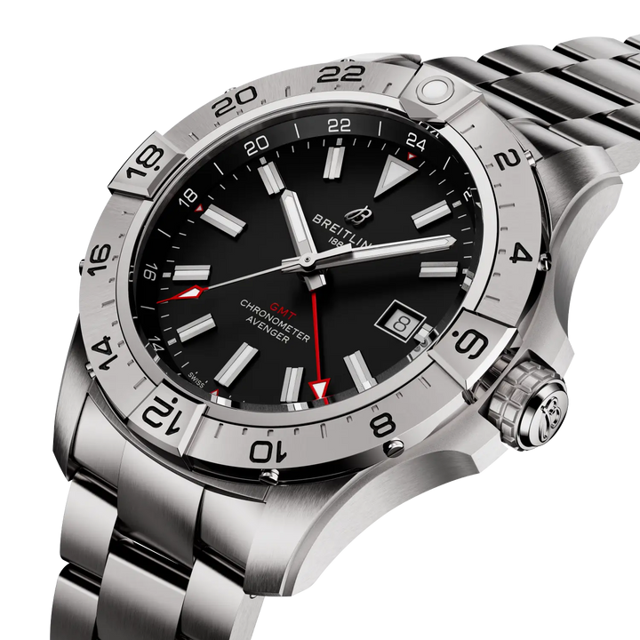 Breitling Avenger Automatic GMT 44 A32320101B1A1 three-quarter view