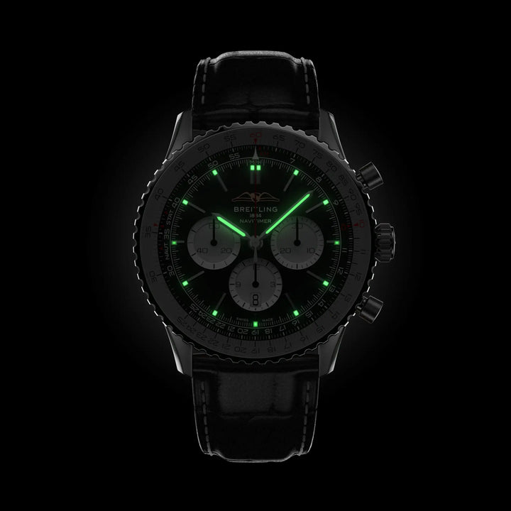 Breitling Navitimer B01 Chronograph 46 AB0137211B1P1 official low-light luminous dial view