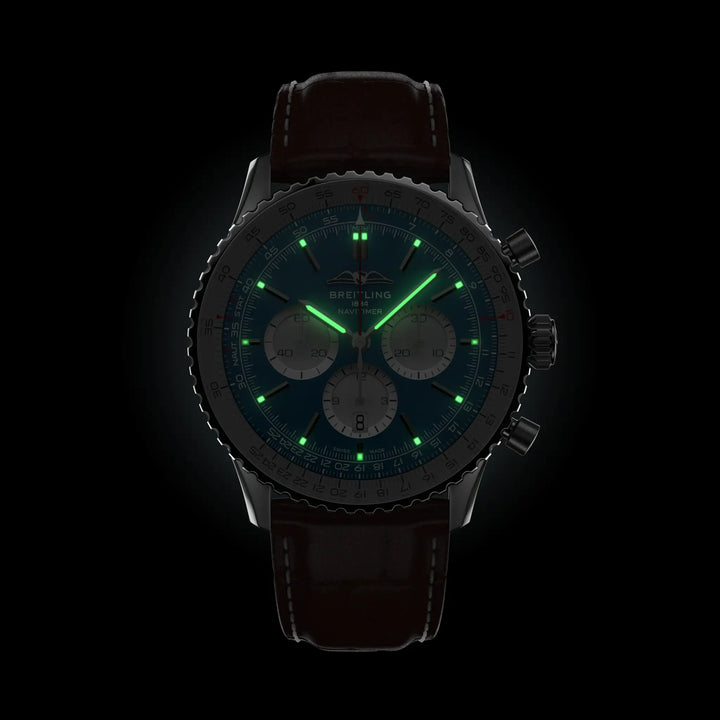 Breitling Navitimer B01 Chronograph 46 AB0137211C1P1 official low-light luminous dial view