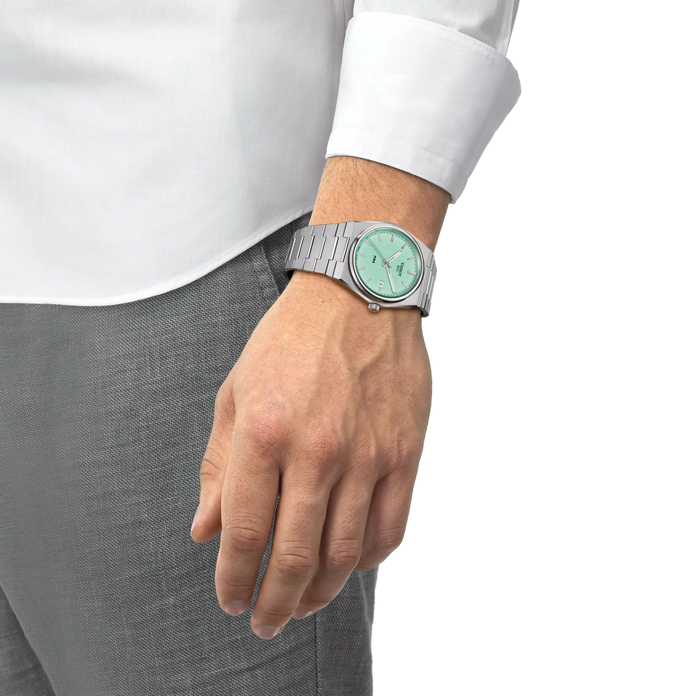 Simulation of the watch Tissot PRX 40mm on a wrist, reference T137.410.11.091.01