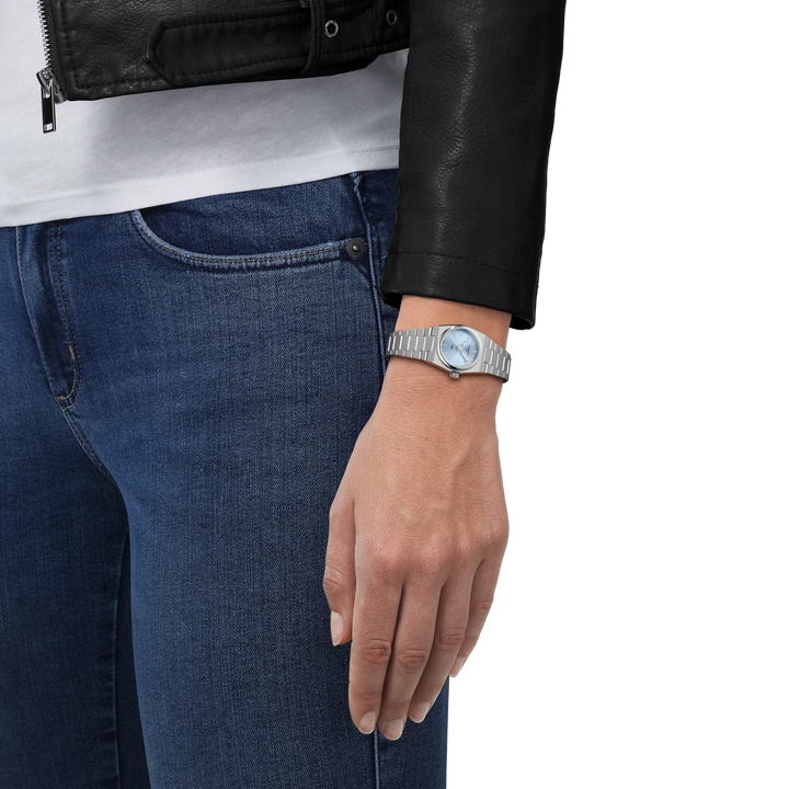Simulation of the watch Tissot PRX 25mm on a wrist, reference T137.010.11.351.00