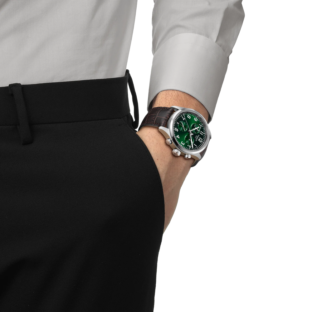 Simulation of the watch Tissot Chrono L 42mm on a wrist, reference T116.417.16.092.00