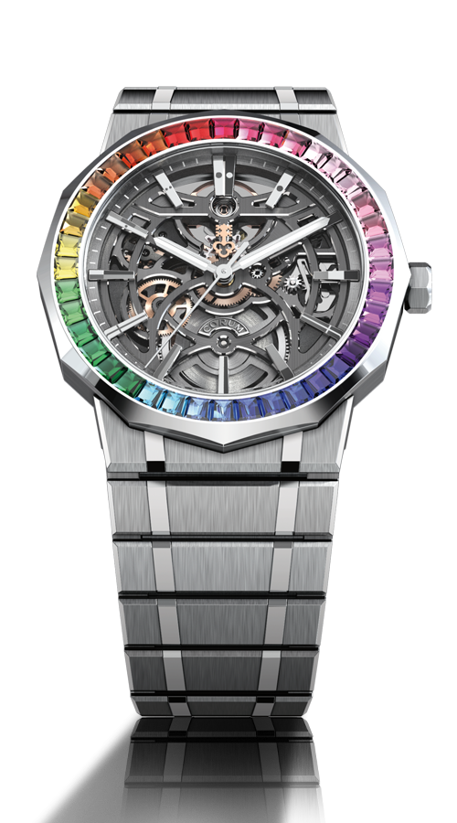 Corum Admiral 39 skeleton rainbow bezel watch A39.232.GZ1.1G