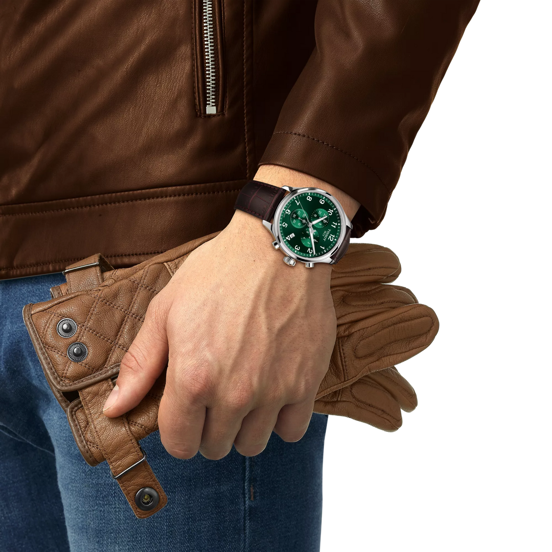 Simulation of the watch Tissot Chrono XL Classic 45mm on a wrist, reference T116.617.16.092.00