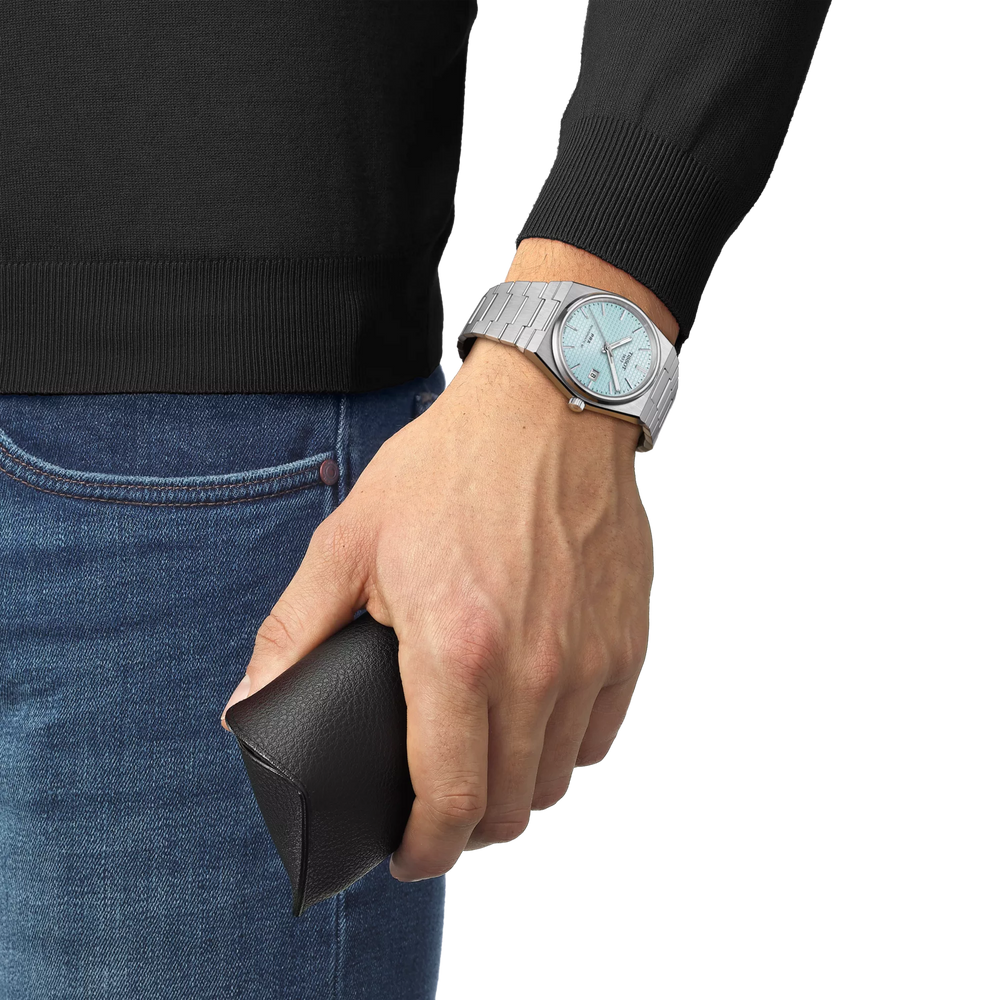 Simulation of the watch Tissot PRX 40mm on a wrist, reference T137.407.11.351.00