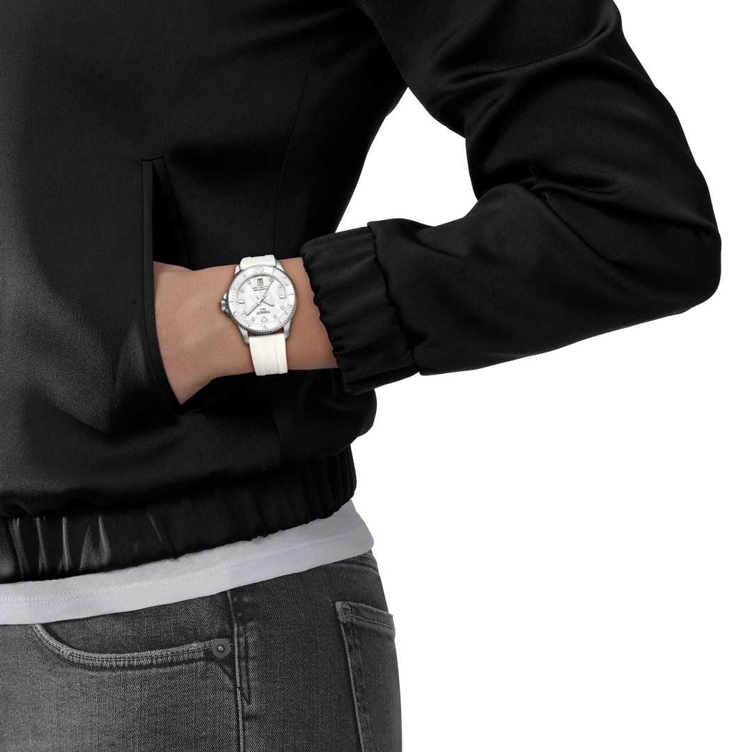 Simulation of the watch Tissot Seastar 1000 36mm on a wrist, reference T120.210.17.116.00