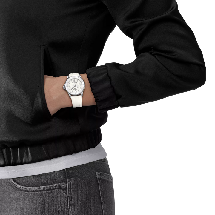 Simulation of the watch Tissot Seastar 1000 36mm on a wrist, reference T120.210.17.116.00