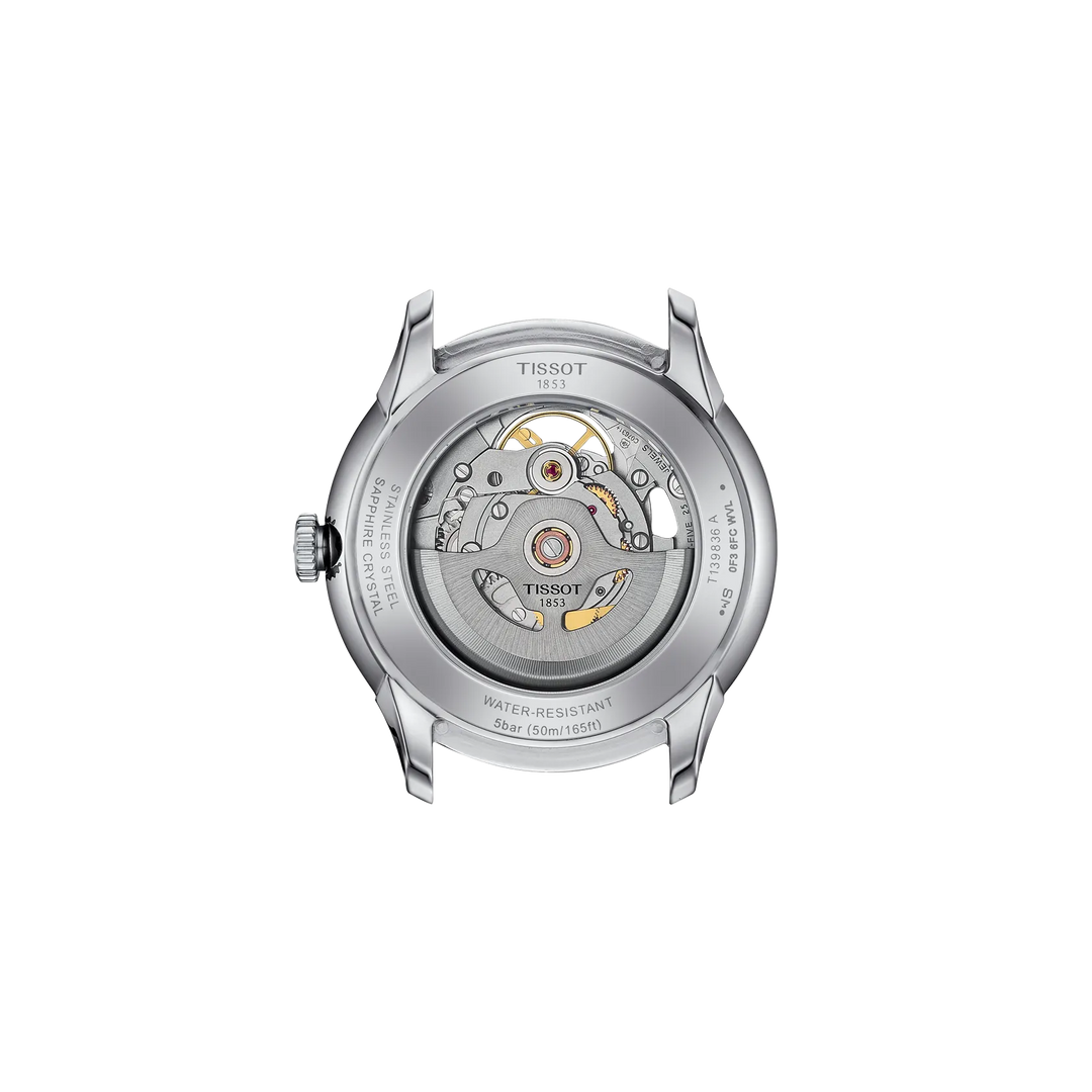 Back view of the watch case Tissot Chemin Des Tourelles Skeleton 39mm, reference T139.836.16.261.00