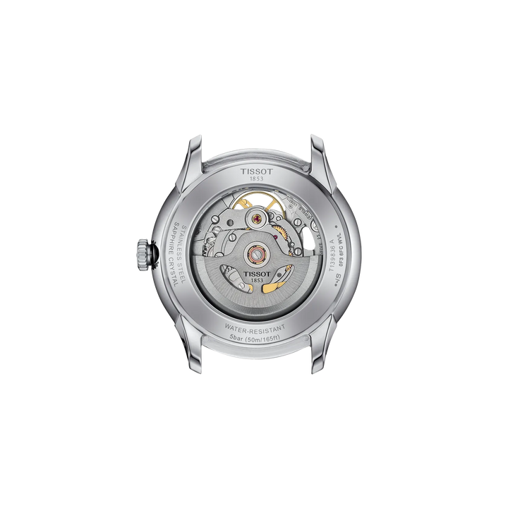 Back view of the watch case Tissot Chemin Des Tourelles Skeleton 39mm, reference T139.836.16.261.00