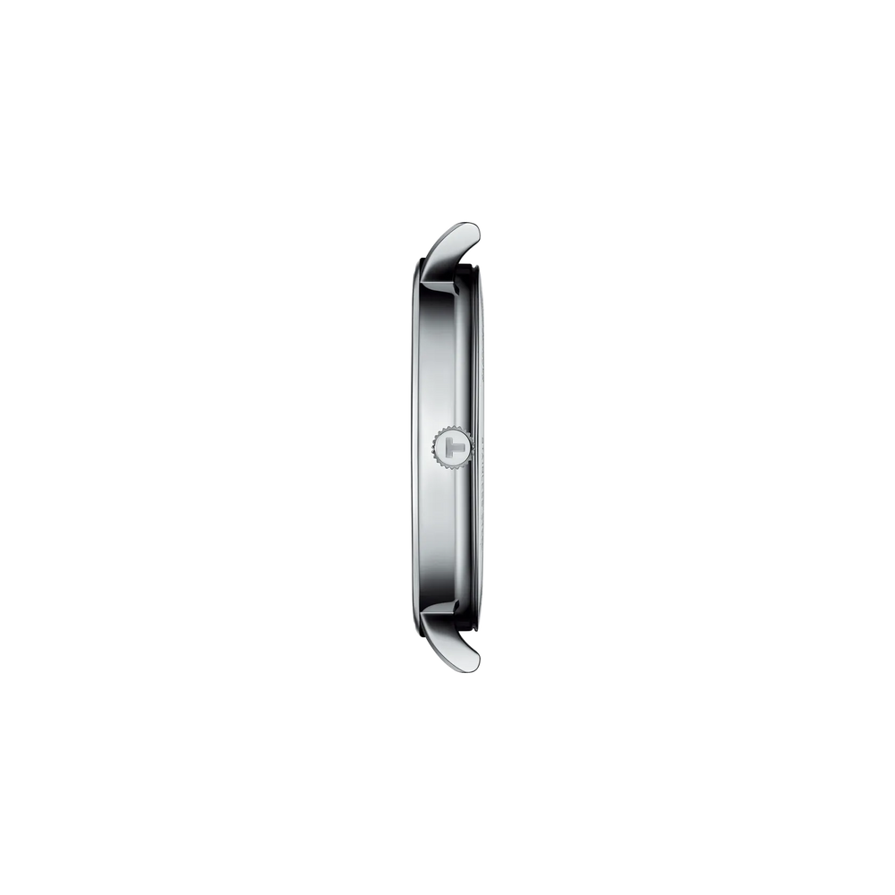 Profile view of the watch case Tissot Everytime 40mm, reference T143.410.16.041.00