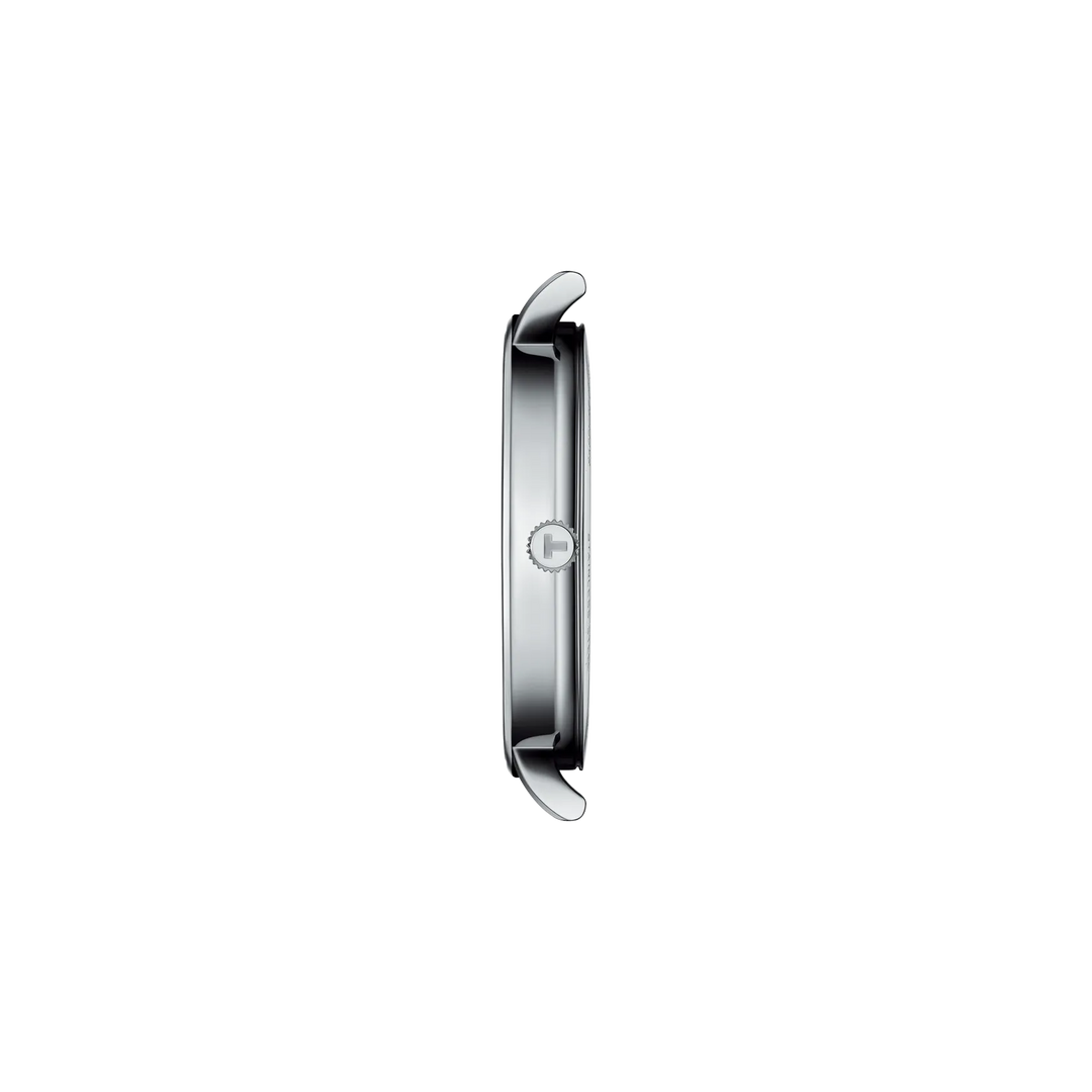Profile view of the watch case Tissot Everytime 40mm, reference T143.410.16.041.00