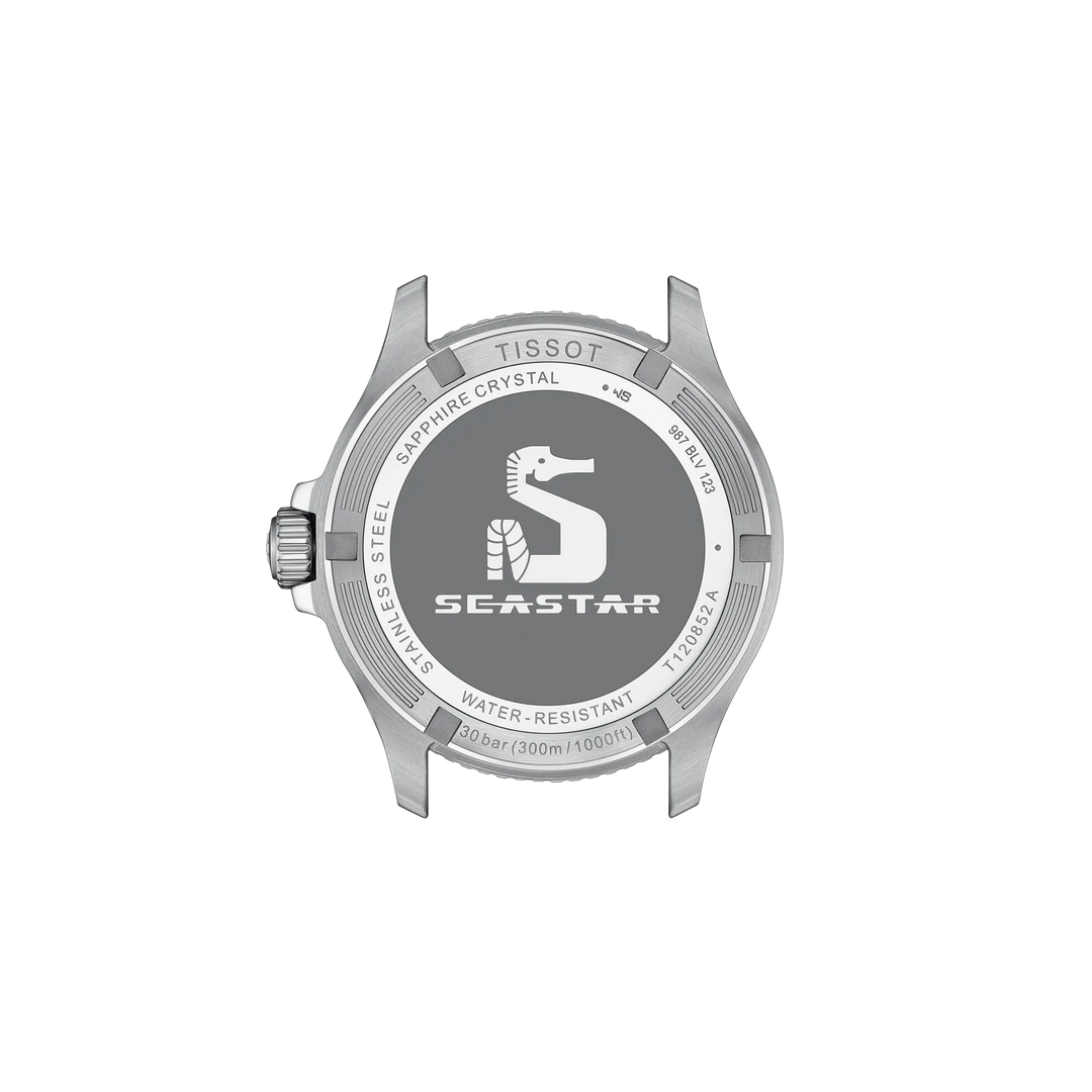 Back view of the watch case Tissot Seastar 1000 GMT 40mm, reference T120.852.11.051.00